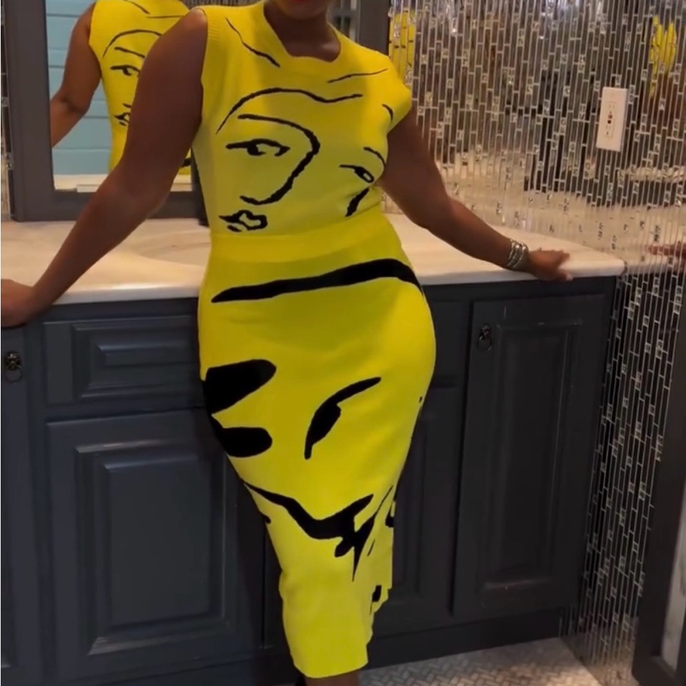 Abstract Yellow Skirt Set